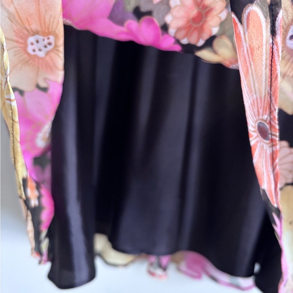 Allison Taylor Black and Pink Floral Silk Midi Skirt Size L - Picture 5 of 7